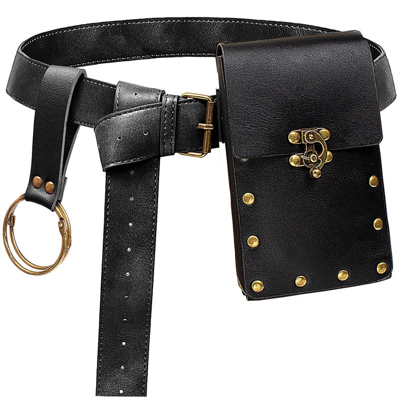 KOTORA Renaissance Belt Pouch Coin Purse Skirt Hike Set Medieval Festival Costume Halloween Accessories Casual Fanny Pack Waist Bag (1-Black) - Image 1